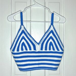 Hollister Blue & White 100% Cotton Crochet Crop Top L
